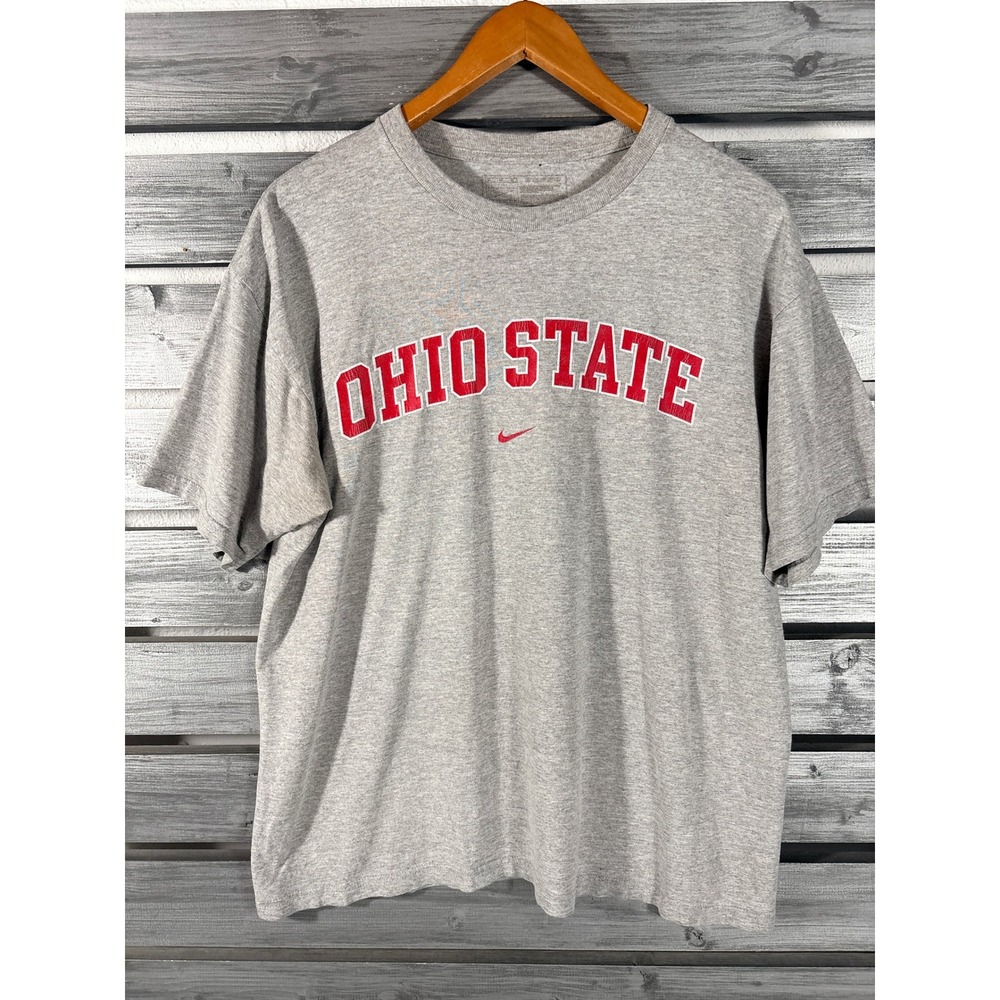 Vintage Nike Ohio State Buckeyes T-Shirt Mens L Gray Short Sleeve center swoosh